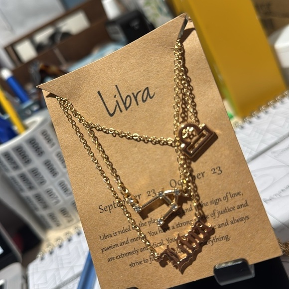 Libra Zodiac Necklace gold toned set of 3 NEW perfect gift - Picture 3 of 3
